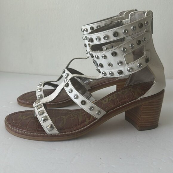 Sam Edelman Dion Block Stud Heel Gladiator Sandal Shoes White Sz.8.5 - Picture 11 of 11
